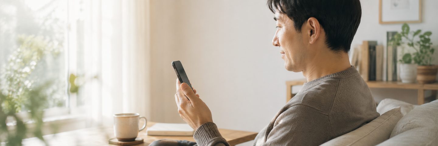 スマホでLINEを見る男性のイメージ